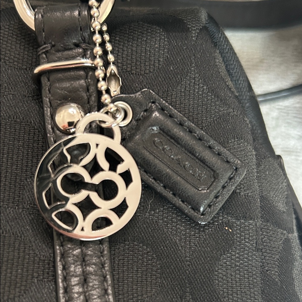 Coach Black Signature Jacquard Shoulder Bag with Silver Charm - Picture 2 of 16